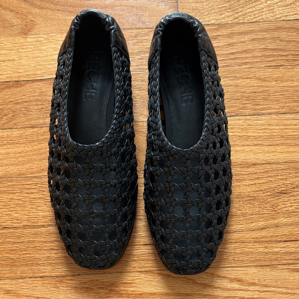 Peche Black Woven Loafers